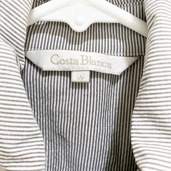SALE 🔥2/$20🔥 Costa Blanca Long Cotton Stripe Button Shirt Dress S White Grey - Picture 6 of 10